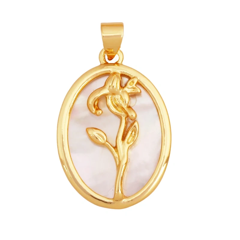 Sweet Rainbow Sun Rose Flower Four Leaf Clover Charm Pendant,Real 18k Gold Shell Zircon Jewelry Findings Necklace Supplies K98