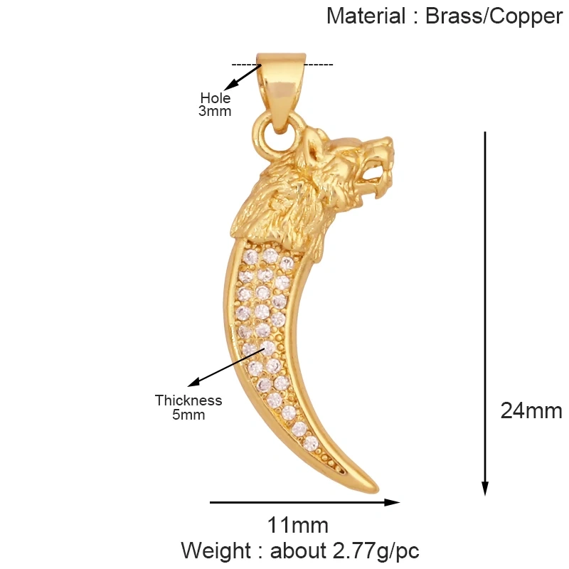 Unique Real 18k Gold Plated Tusk Bull OX Horn Moon Charm Pendant,Trendy Crescent Jewelry Necklace DIY Accessories Supplies K71