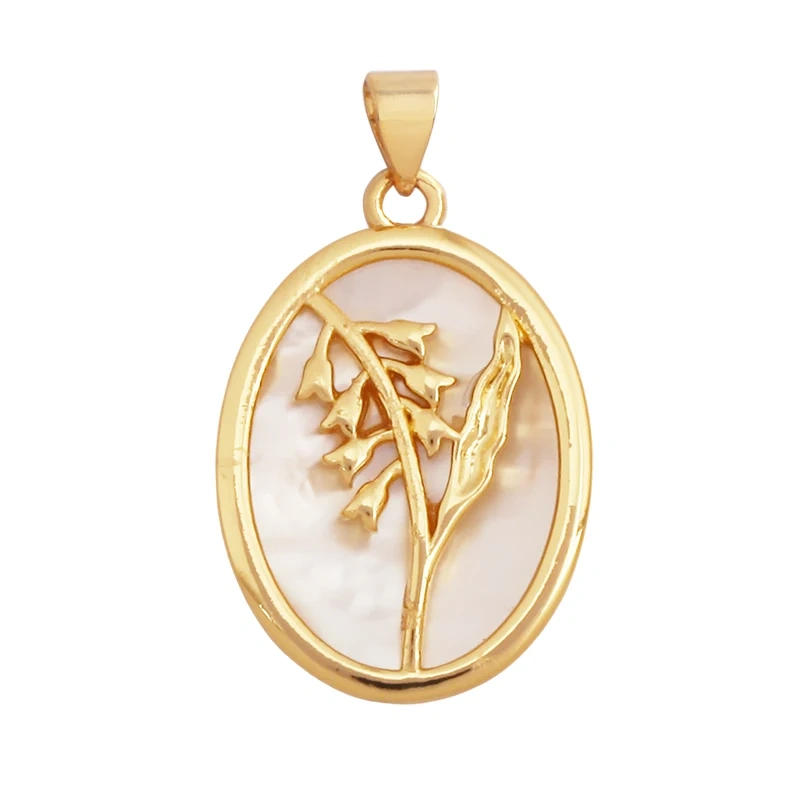 Sweet Rainbow Sun Rose Flower Four Leaf Clover Charm Pendant,Real 18k Gold Shell Zircon Jewelry Findings Necklace Supplies K98