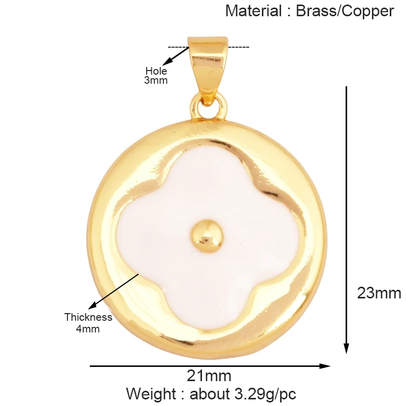 Sweet Rainbow Sun Rose Flower Four Leaf Clover Charm Pendant,Real 18k Gold Shell Zircon Jewelry Findings Necklace Supplies K98