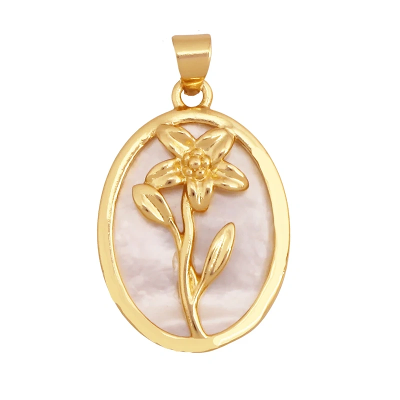 Sweet Rainbow Sun Rose Flower Four Leaf Clover Charm Pendant,Real 18k Gold Shell Zircon Jewelry Findings Necklace Supplies K98