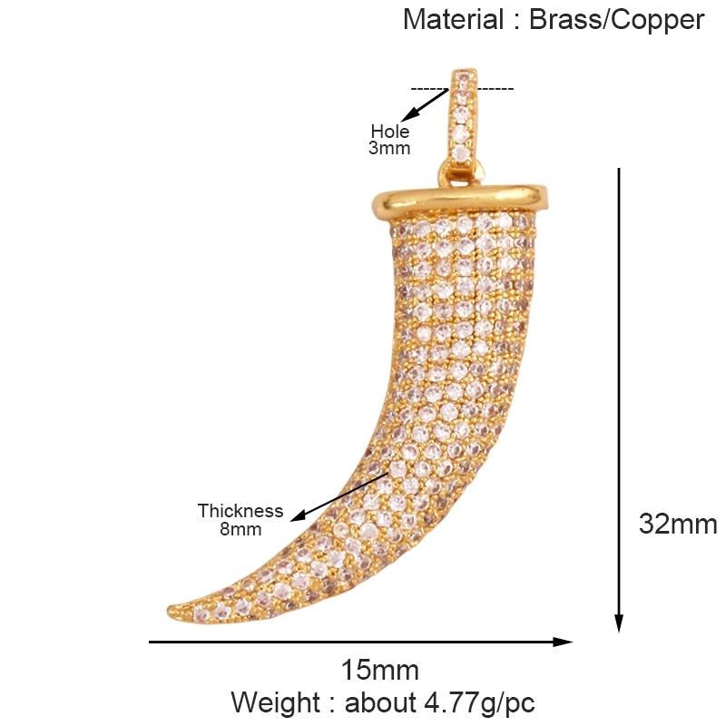 Unique Real 18k Gold Plated Tusk Bull OX Horn Moon Charm Pendant,Trendy Crescent Jewelry Necklace DIY Accessories Supplies K71