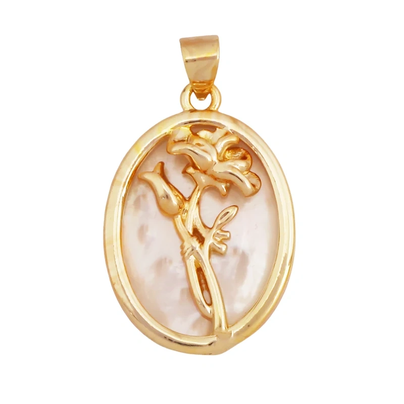 Sweet Rainbow Sun Rose Flower Four Leaf Clover Charm Pendant,Real 18k Gold Shell Zircon Jewelry Findings Necklace Supplies K98