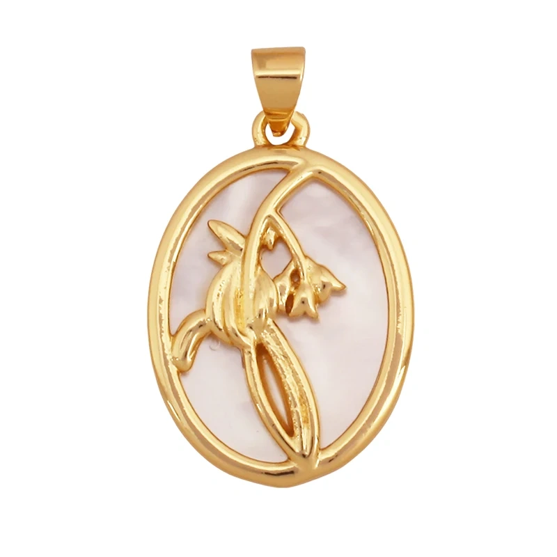 Sweet Rainbow Sun Rose Flower Four Leaf Clover Charm Pendant,Real 18k Gold Shell Zircon Jewelry Findings Necklace Supplies K98