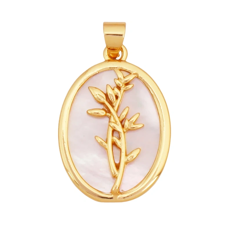 Sweet Rainbow Sun Rose Flower Four Leaf Clover Charm Pendant,Real 18k Gold Shell Zircon Jewelry Findings Necklace Supplies K98