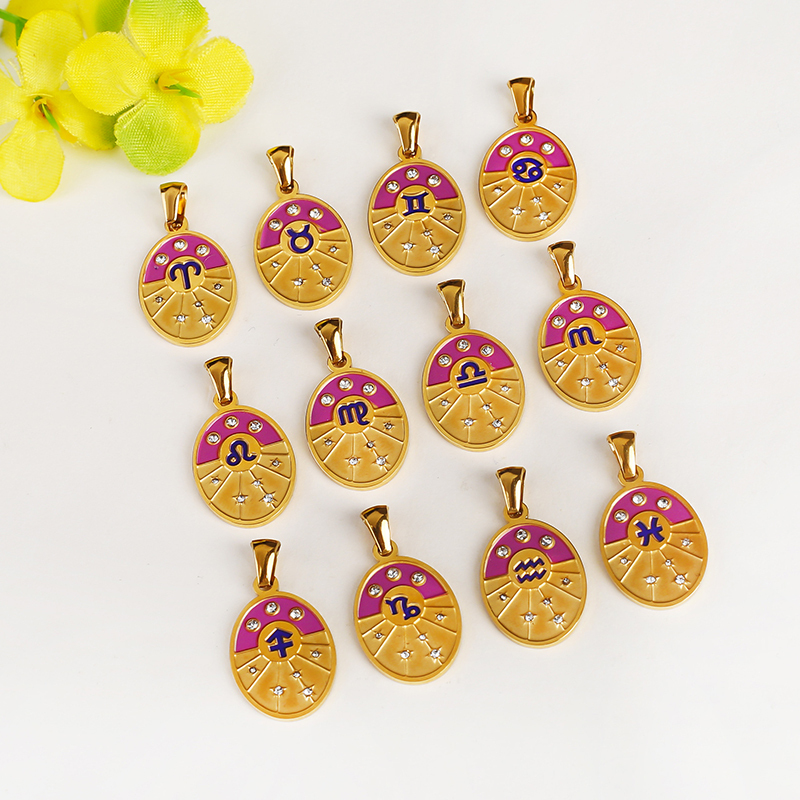 316 Stainless Steel Trendy Zodiac Horoscope Sign Medallion Charm Pendant,18K Gold Plated Necklace Bracelet Jewelry Supplies K77