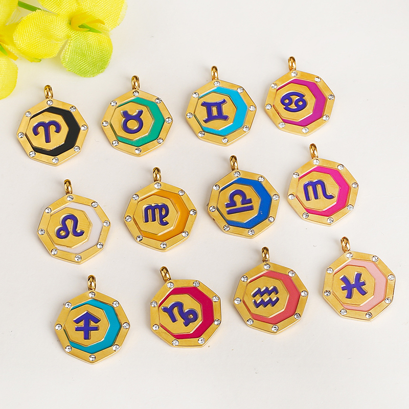 316 Stainless Steel Trendy Zodiac Horoscope Sign Medallion Charm Pendant,18K Gold Plated Necklace Bracelet Jewelry Supplies K77