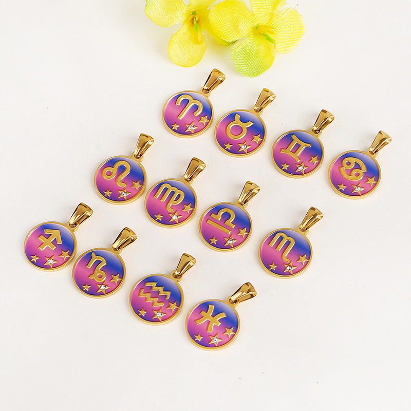 316 Stainless Steel Trendy Zodiac Horoscope Sign Medallion Charm Pendant,18K Gold Plated Necklace Bracelet Jewelry Supplies K77