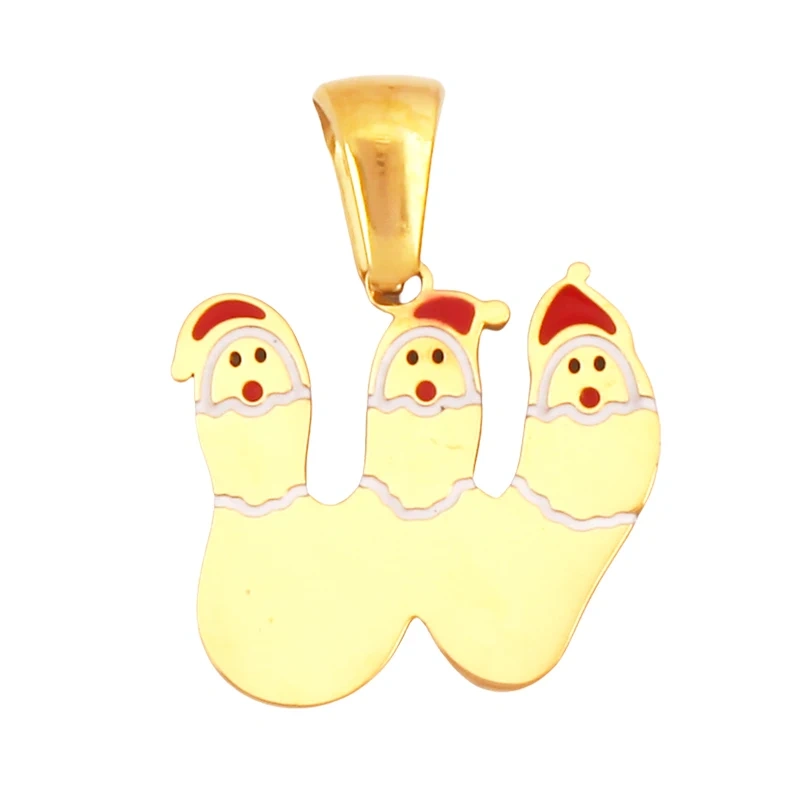 316 Stainless Steel Initial Letter Alphabet Name Christmas Santa Clause Charm Pendant, DIY Handmade Jewlery Findings Accessories Supply K37