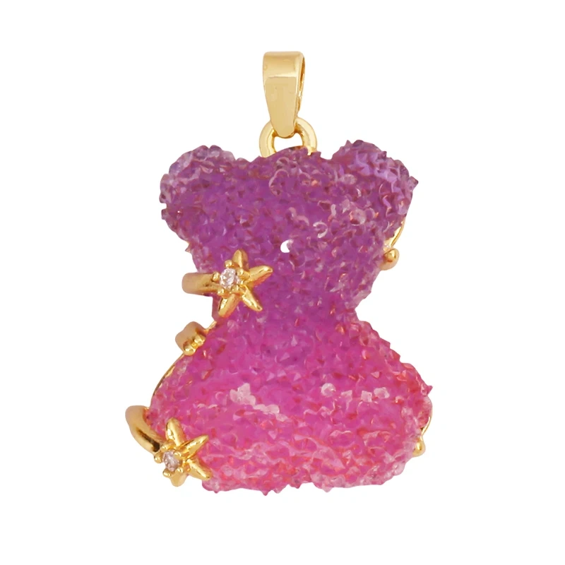 Cute Bear Animal Charm Pendant Inlaid Colourful Resin,Real 18K Gold Plated Jewelry Necklace Bracelet DIY Making Supplies K86