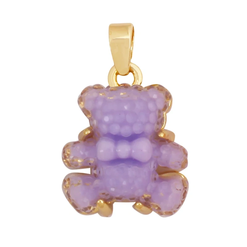 Cute Bear Animal Charm Pendant Inlaid Colourful Resin,Real 18K Gold Plated Jewelry Necklace Bracelet DIY Making Supplies K86