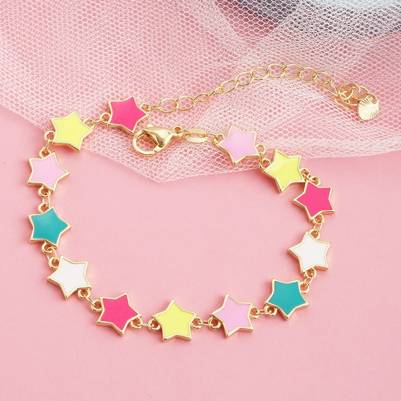Max Jewel Love Mama Heart Cross Star Charm Bracelet with Lobster Shiny Bling ,18K Gold Plated Jewelry, Gift for Her Party Bar
