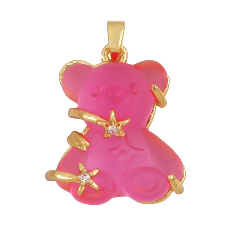 Cute Bear Animal Inlaid Colourful Resin Charm Pendant,Real 18K Gold Plated Jewelry Necklace Bracelet DIY Making Supplies K79