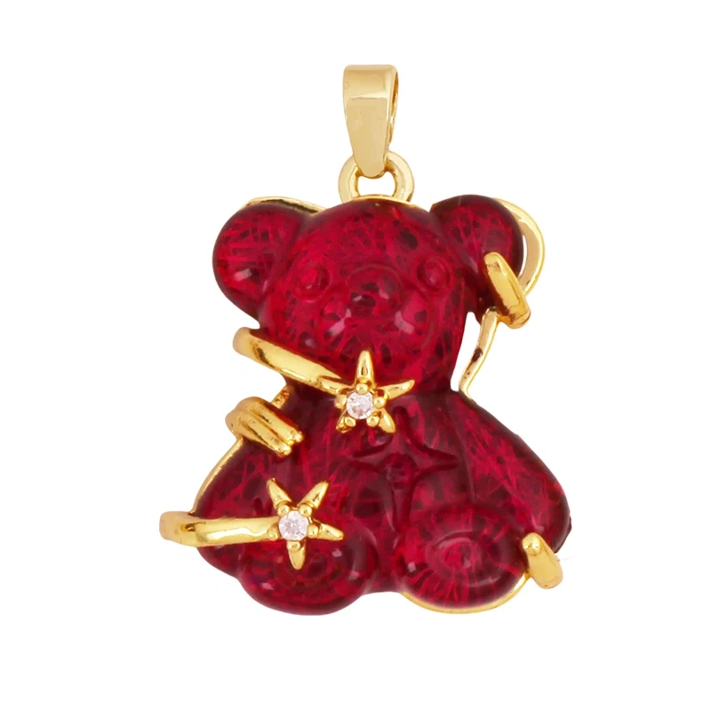Cute Bear Animal Inlaid Colourful Resin Charm Pendant,Real 18K Gold Plated Jewelry Necklace Bracelet DIY Making Supplies K79