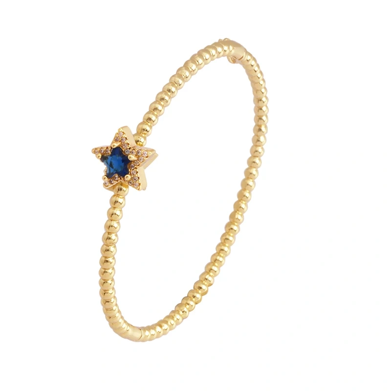 Trendy Sparkle Star Shape Crystal CZ Charm Bangle,Exquisite Luxury Colorful Zircon Brass 18K Gold Plated Bracelet Supplies