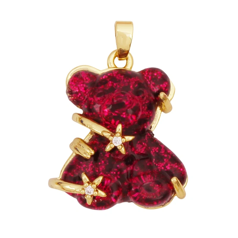 Cute Bear Animal Inlaid Colourful Resin Charm Pendant,Real 18K Gold Plated Jewelry Necklace Bracelet DIY Making Supplies K79