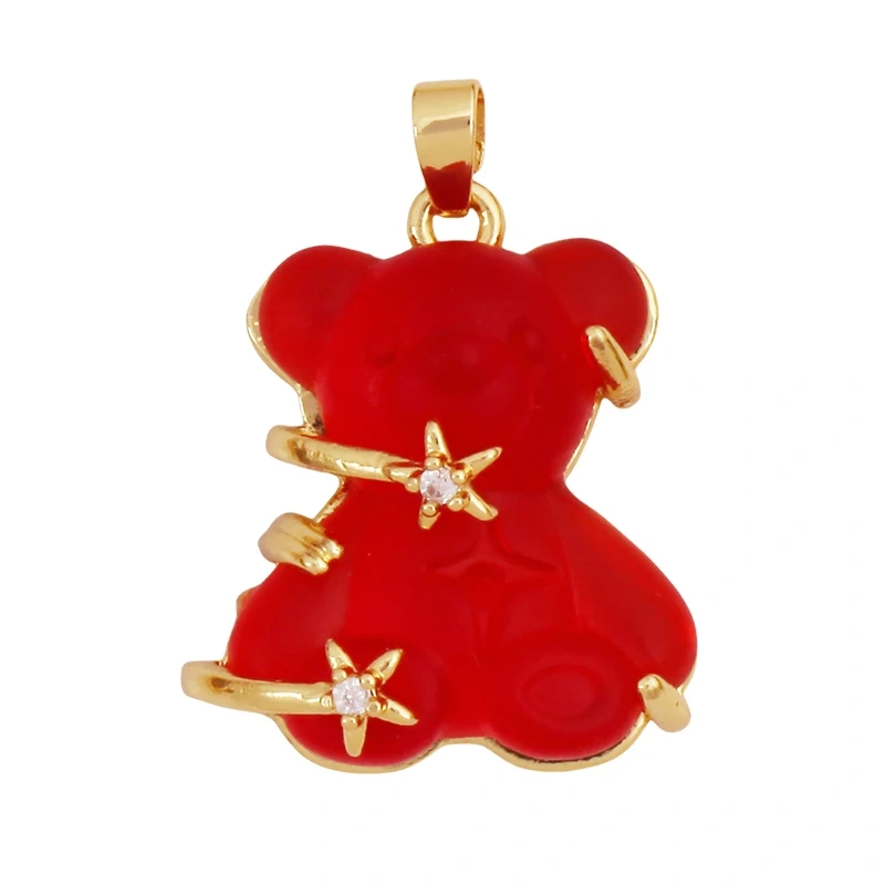 Cute Bear Animal Inlaid Colourful Resin Charm Pendant,Real 18K Gold Plated Jewelry Necklace Bracelet DIY Making Supplies K79
