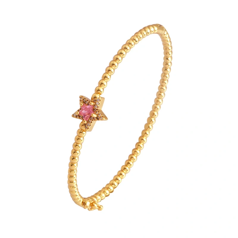 Trendy Sparkle Star Shape Crystal CZ Charm Bangle,Exquisite Luxury Colorful Zircon Brass 18K Gold Plated Bracelet Supplies