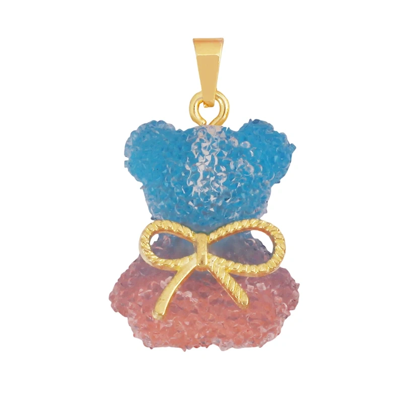 Cute Bear Animal Charm Pendant Inlaid Colourful Resin,Real 18K Gold Plated Jewelry Necklace Bracelet DIY Making Supplies K86