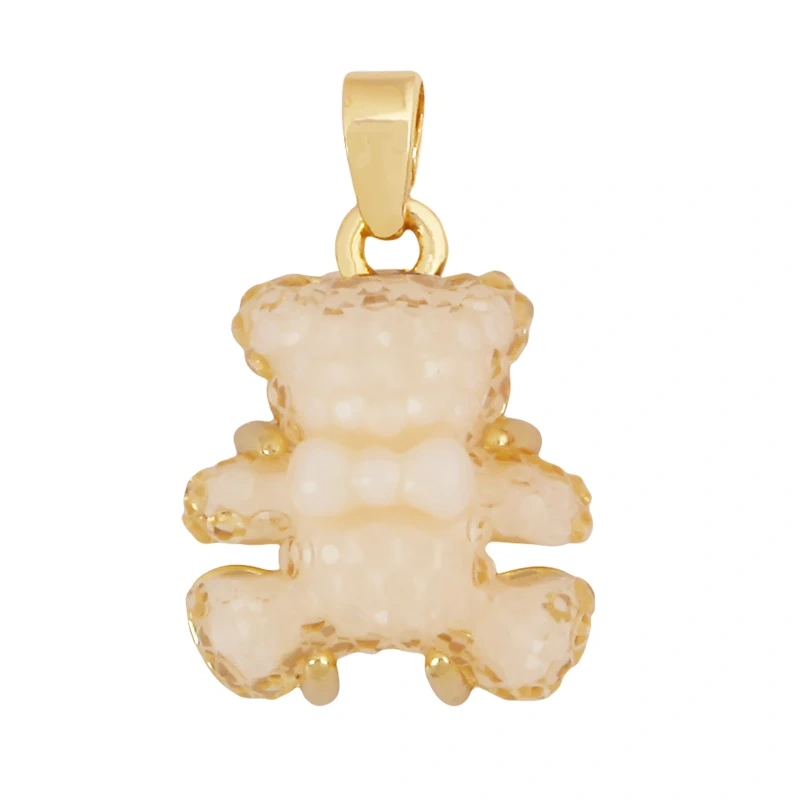 Cute Bear Animal Charm Pendant Inlaid Colourful Resin,Real 18K Gold Plated Jewelry Necklace Bracelet DIY Making Supplies K86