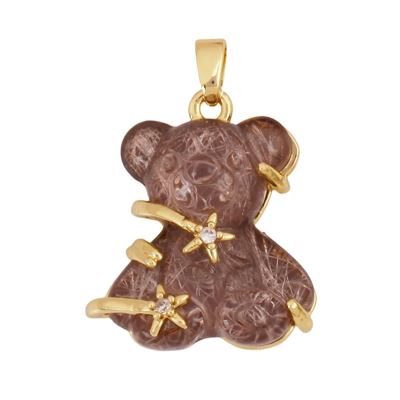 Cute Bear Animal Inlaid Colourful Resin Charm Pendant,Real 18K Gold Plated Jewelry Necklace Bracelet DIY Making Supplies K79