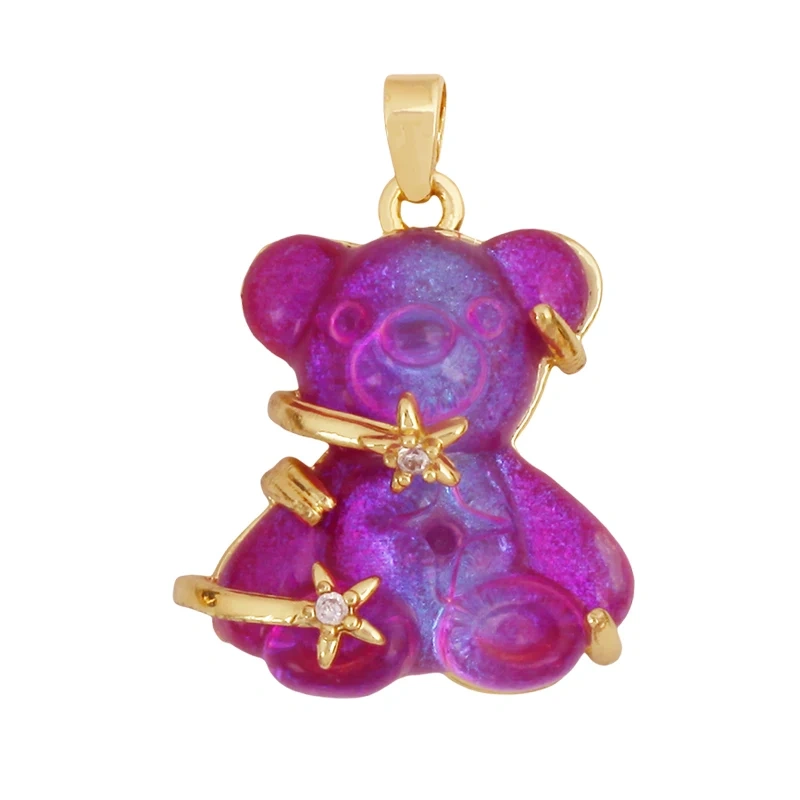 Cute Bear Animal Inlaid Colourful Resin Charm Pendant,Real 18K Gold Plated Jewelry Necklace Bracelet DIY Making Supplies K79