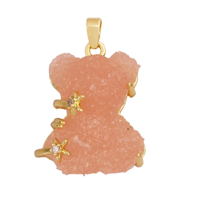 Cute Bear Animal Charm Pendant Inlaid Colourful Resin,Real 18K Gold Plated Jewelry Necklace Bracelet DIY Making Supplies K86