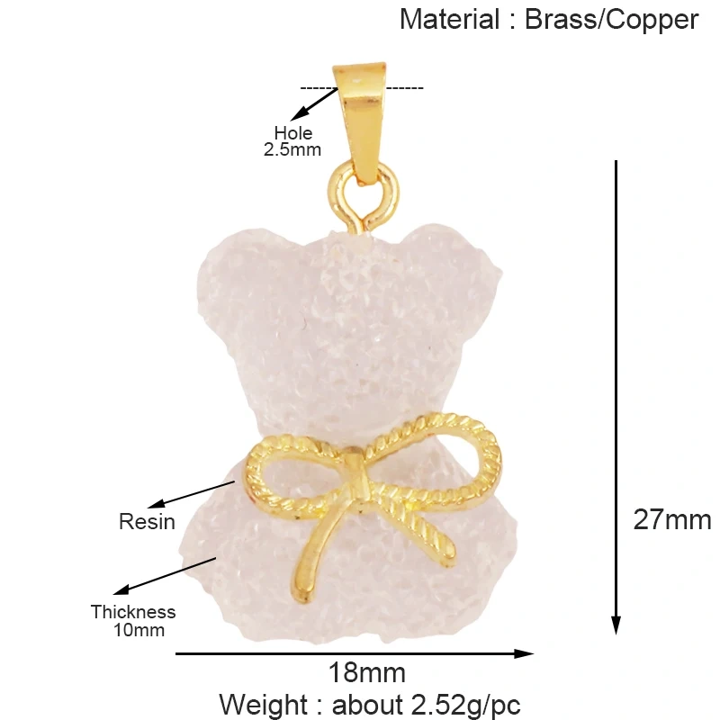 Cute Bear Animal Charm Pendant Inlaid Colourful Resin,Real 18K Gold Plated Jewelry Necklace Bracelet DIY Making Supplies K86