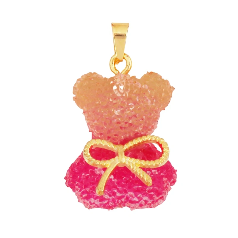 Cute Bear Animal Charm Pendant Inlaid Colourful Resin,Real 18K Gold Plated Jewelry Necklace Bracelet DIY Making Supplies K86