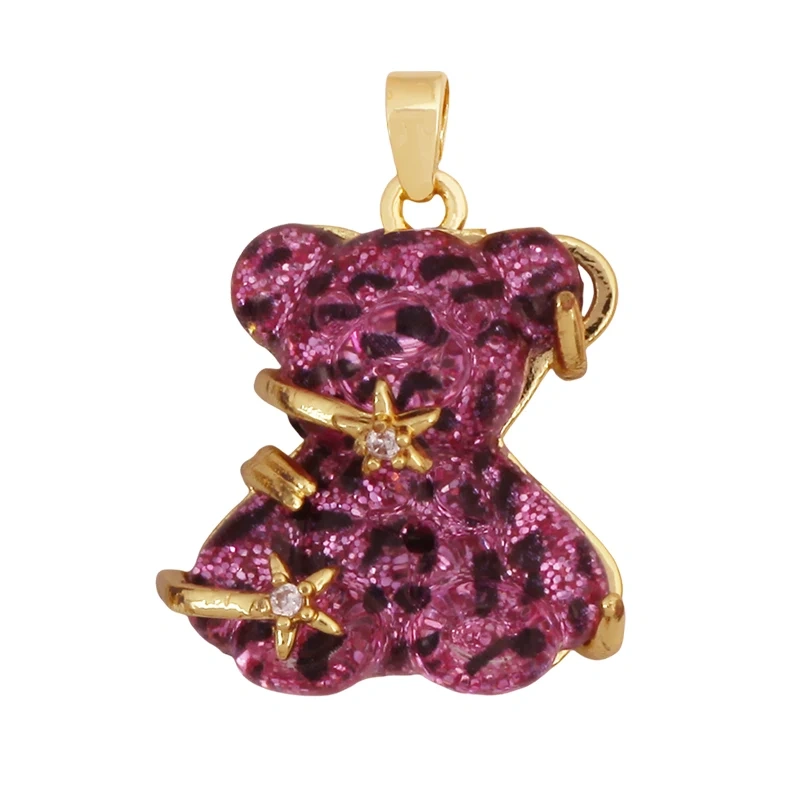 Cute Bear Animal Inlaid Colourful Resin Charm Pendant,Real 18K Gold Plated Jewelry Necklace Bracelet DIY Making Supplies K79