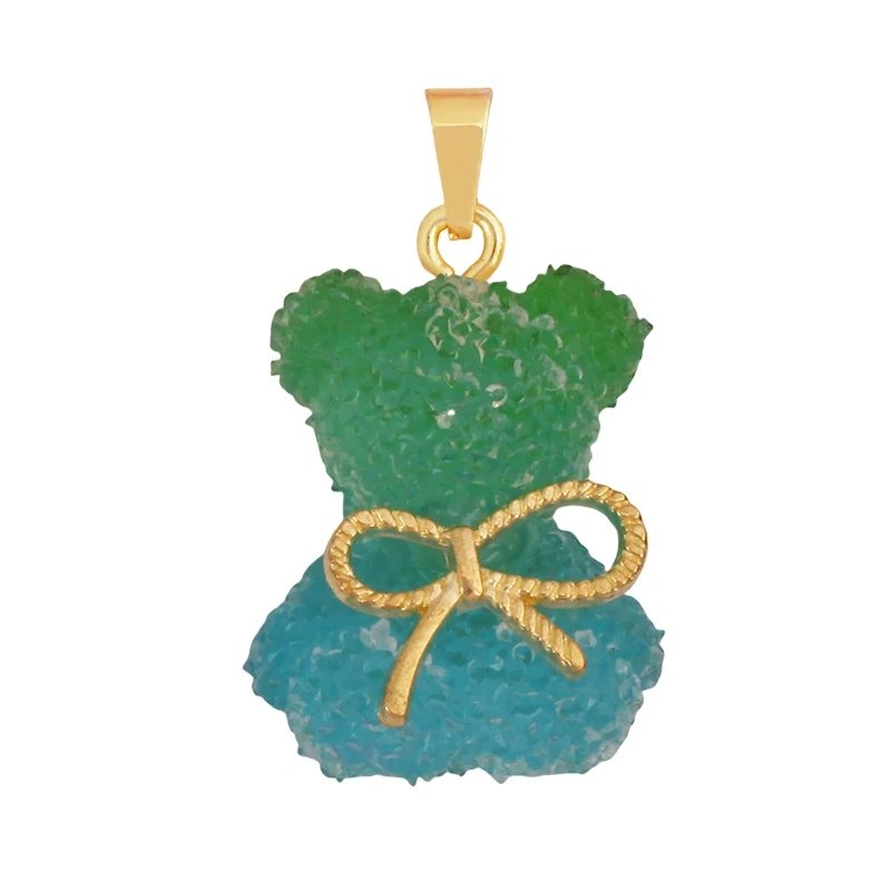 Cute Bear Animal Charm Pendant Inlaid Colourful Resin,Real 18K Gold Plated Jewelry Necklace Bracelet DIY Making Supplies K86