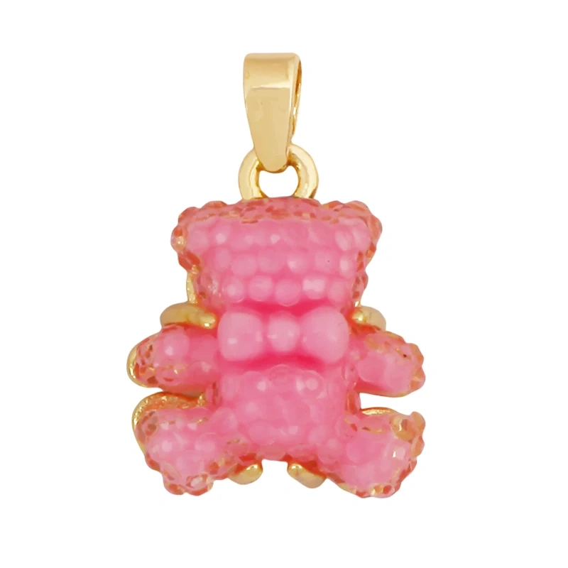 Cute Bear Animal Charm Pendant Inlaid Colourful Resin,Real 18K Gold Plated Jewelry Necklace Bracelet DIY Making Supplies K86