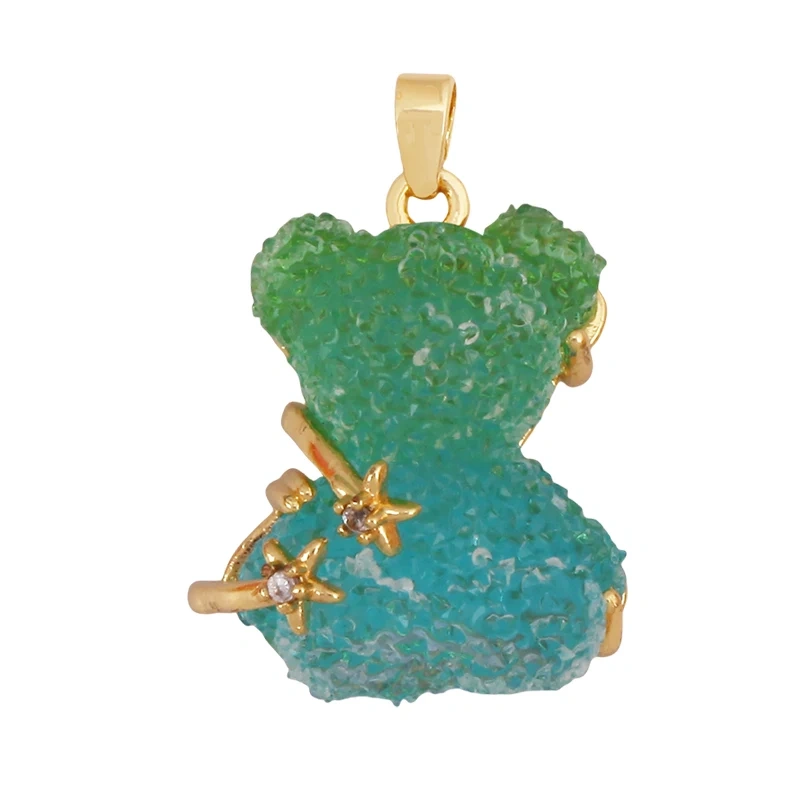 Cute Bear Animal Charm Pendant Inlaid Colourful Resin,Real 18K Gold Plated Jewelry Necklace Bracelet DIY Making Supplies K86