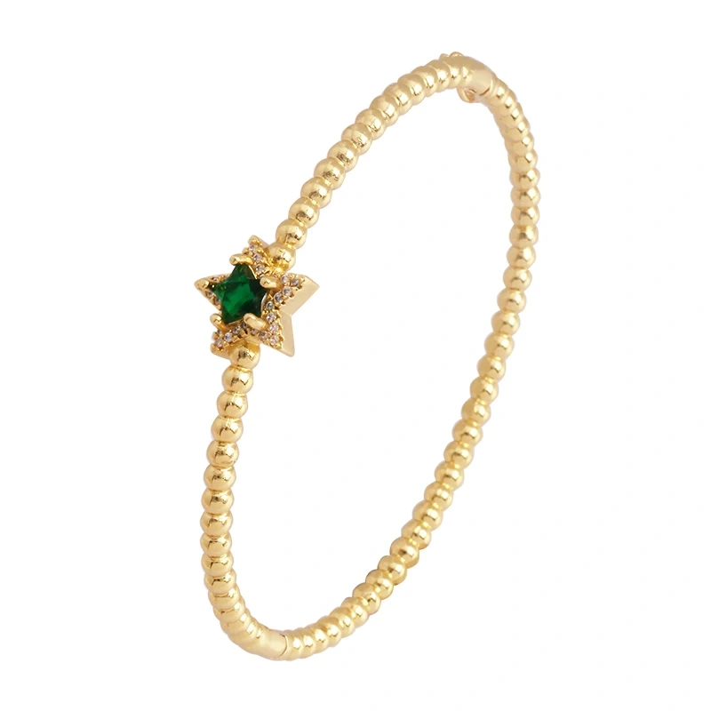 Trendy Sparkle Star Shape Crystal CZ Charm Bangle,Exquisite Luxury Colorful Zircon Brass 18K Gold Plated Bracelet Supplies