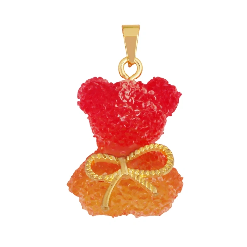 Cute Bear Animal Charm Pendant Inlaid Colourful Resin,Real 18K Gold Plated Jewelry Necklace Bracelet DIY Making Supplies K86
