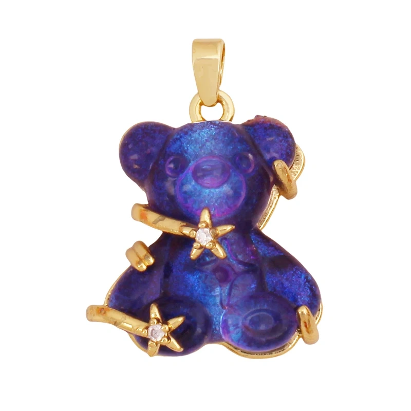 Cute Bear Animal Inlaid Colourful Resin Charm Pendant,Real 18K Gold Plated Jewelry Necklace Bracelet DIY Making Supplies K79