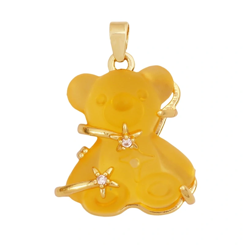 Cute Bear Animal Inlaid Colourful Resin Charm Pendant,Real 18K Gold Plated Jewelry Necklace Bracelet DIY Making Supplies K79