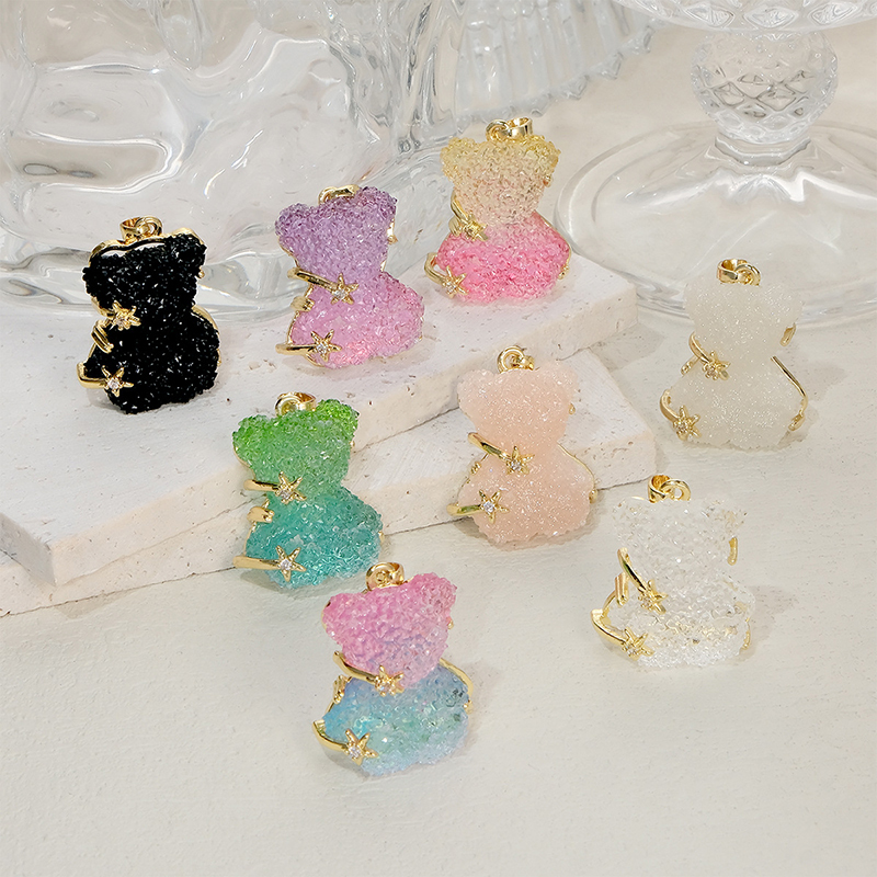 Cute Bear Animal Charm Pendant Inlaid Colourful Resin,Real 18K Gold Plated Jewelry Necklace Bracelet DIY Making Supplies K86
