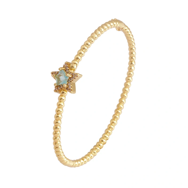 Trendy Sparkle Star Shape Crystal CZ Charm Bangle,Exquisite Luxury Colorful Zircon Brass 18K Gold Plated Bracelet Supplies