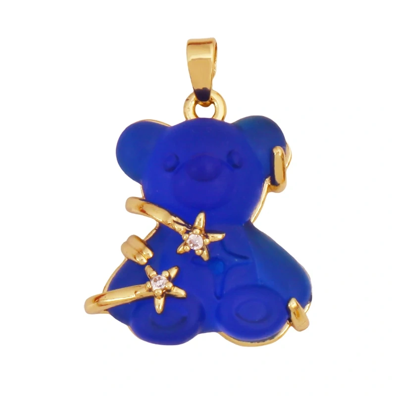 Cute Bear Animal Inlaid Colourful Resin Charm Pendant,Real 18K Gold Plated Jewelry Necklace Bracelet DIY Making Supplies K79