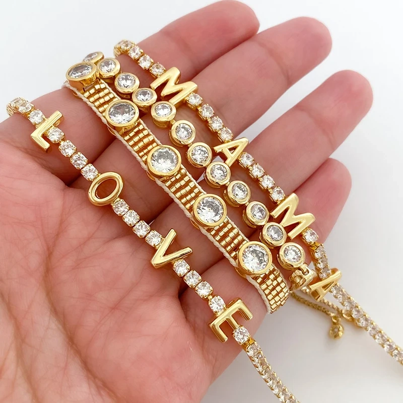 Max Jewel Love Mama Heart Cross Star Charm Bracelet with Lobster Shiny Bling ,18K Gold Plated Jewelry, Gift for Her Party Bar