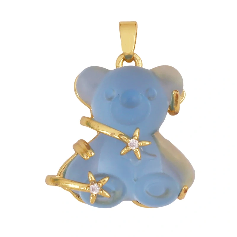 Cute Bear Animal Inlaid Colourful Resin Charm Pendant,Real 18K Gold Plated Jewelry Necklace Bracelet DIY Making Supplies K79