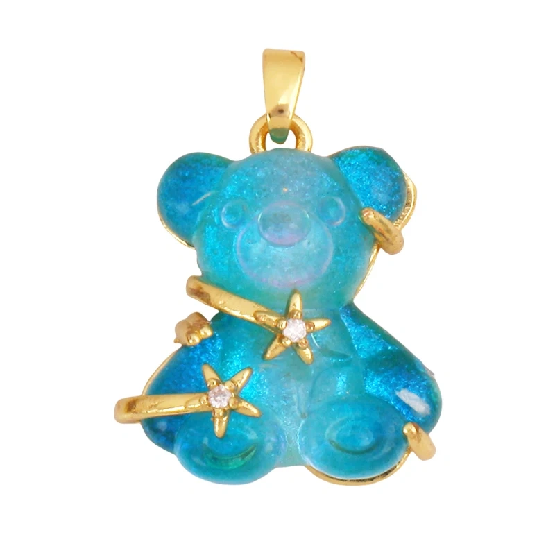 Cute Bear Animal Inlaid Colourful Resin Charm Pendant,Real 18K Gold Plated Jewelry Necklace Bracelet DIY Making Supplies K79