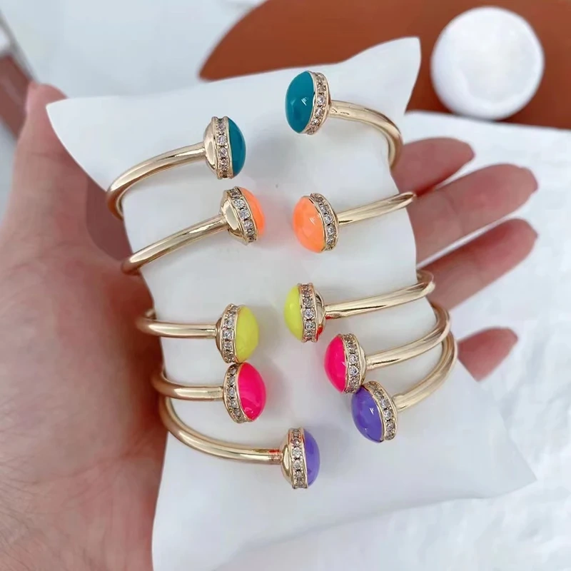 Newest Sweet Romantic Colorful Neon Enamel Oil Dropped Zircon Bracelet,Fashion Handmade Bangle Jewelry Party Summer Beach Gift