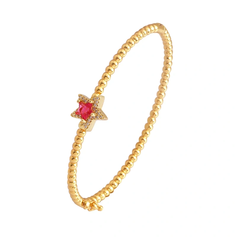 Trendy Sparkle Star Shape Crystal CZ Charm Bangle,Exquisite Luxury Colorful Zircon Brass 18K Gold Plated Bracelet Supplies