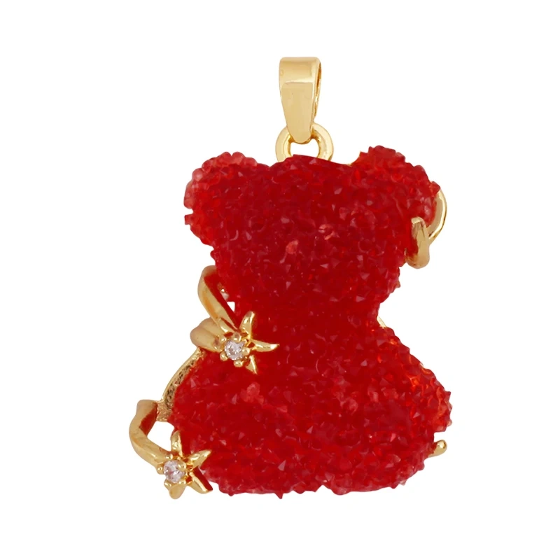 Cute Bear Animal Charm Pendant Inlaid Colourful Resin,Real 18K Gold Plated Jewelry Necklace Bracelet DIY Making Supplies K86
