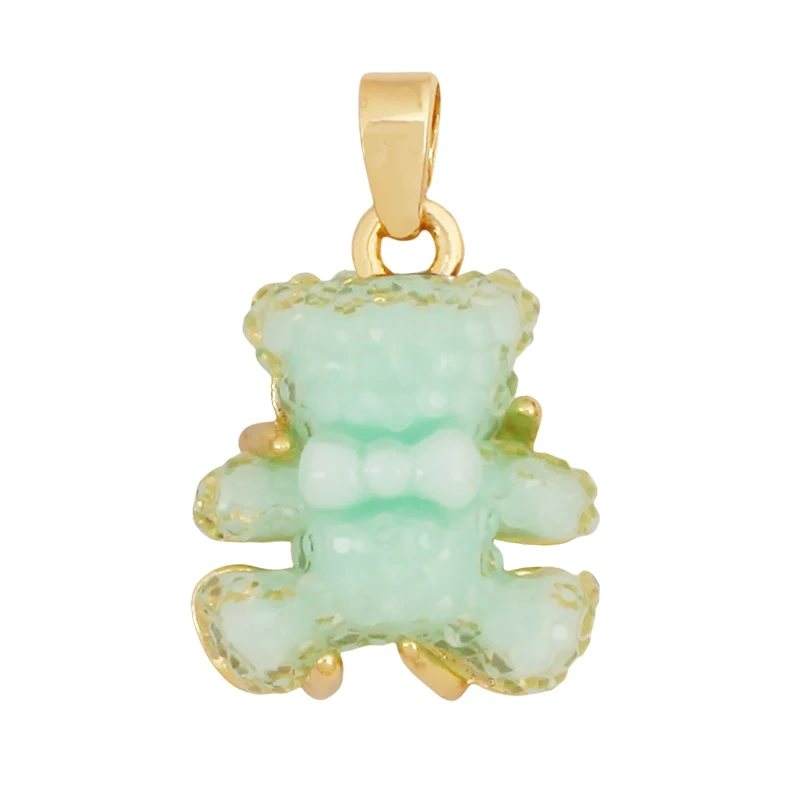 Cute Bear Animal Charm Pendant Inlaid Colourful Resin,Real 18K Gold Plated Jewelry Necklace Bracelet DIY Making Supplies K86