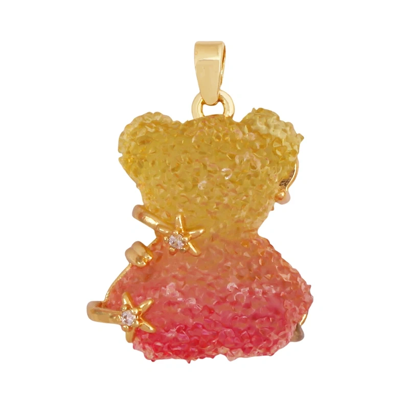 Cute Bear Animal Charm Pendant Inlaid Colourful Resin,Real 18K Gold Plated Jewelry Necklace Bracelet DIY Making Supplies K86