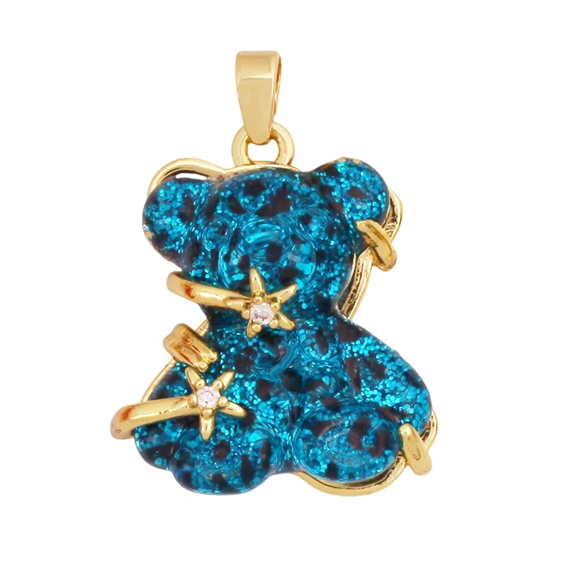 Cute Bear Animal Inlaid Colourful Resin Charm Pendant,Real 18K Gold Plated Jewelry Necklace Bracelet DIY Making Supplies K79