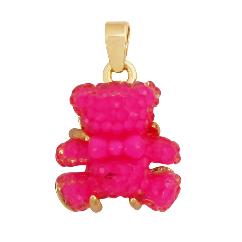 Cute Bear Animal Charm Pendant Inlaid Colourful Resin,Real 18K Gold Plated Jewelry Necklace Bracelet DIY Making Supplies K86